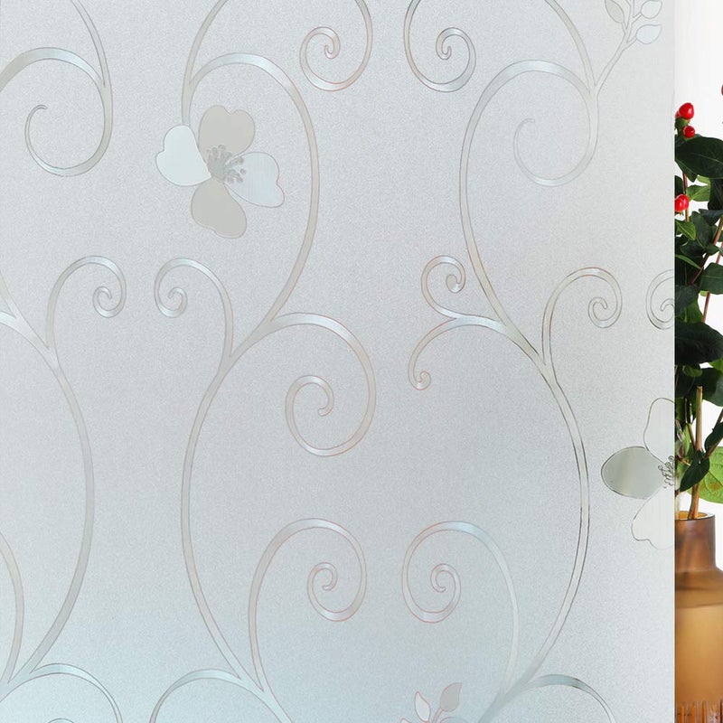 Mikomer 3D Flower Privacy Window Film,Frosted Decorative Glass Door Film,No Adhesive Stained Glass Window Decor,Static Cling Heat Control Anti UV for Home and Office,35 inches by 78.7 inches - Image 1